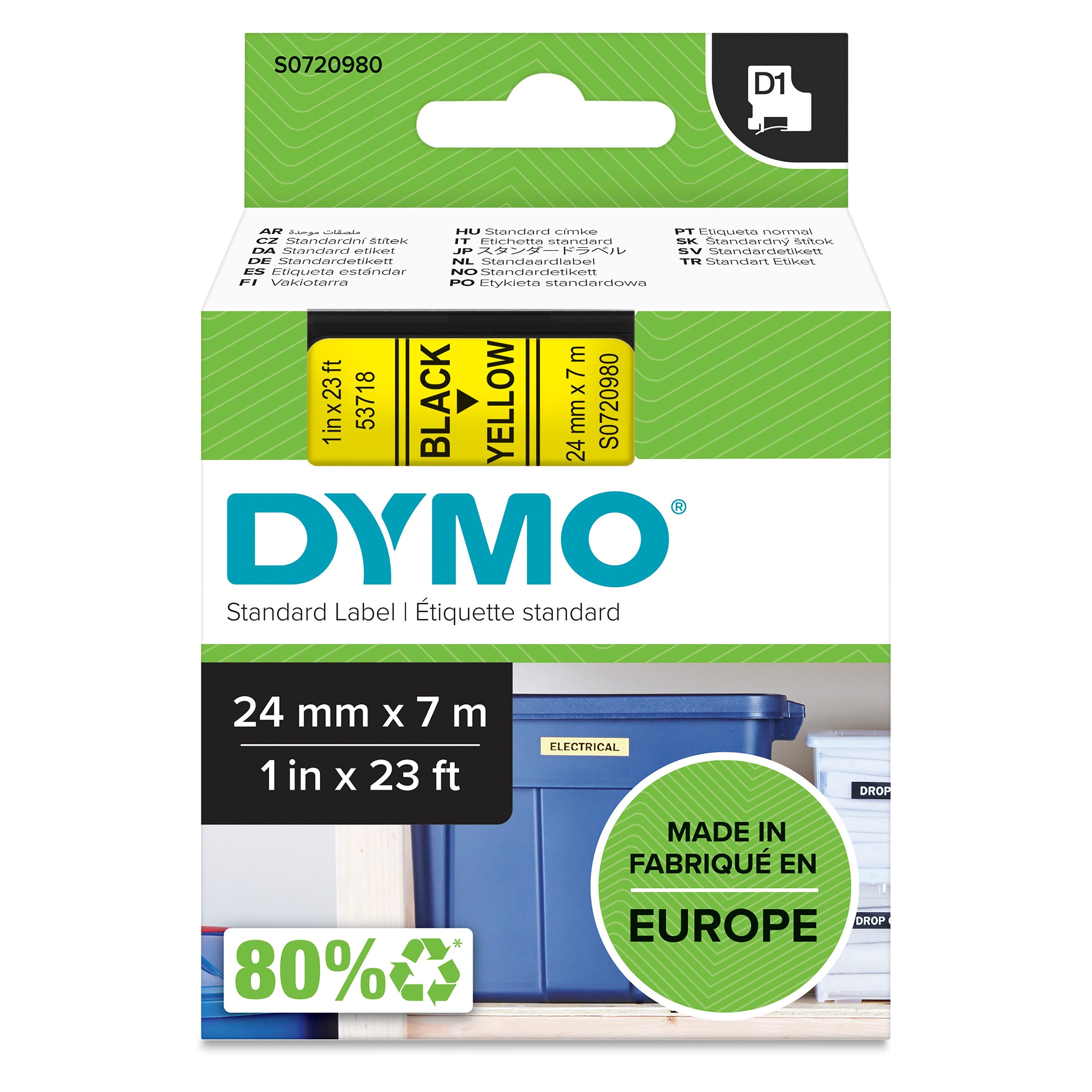 Tape D1 24mmx7m black/yellow