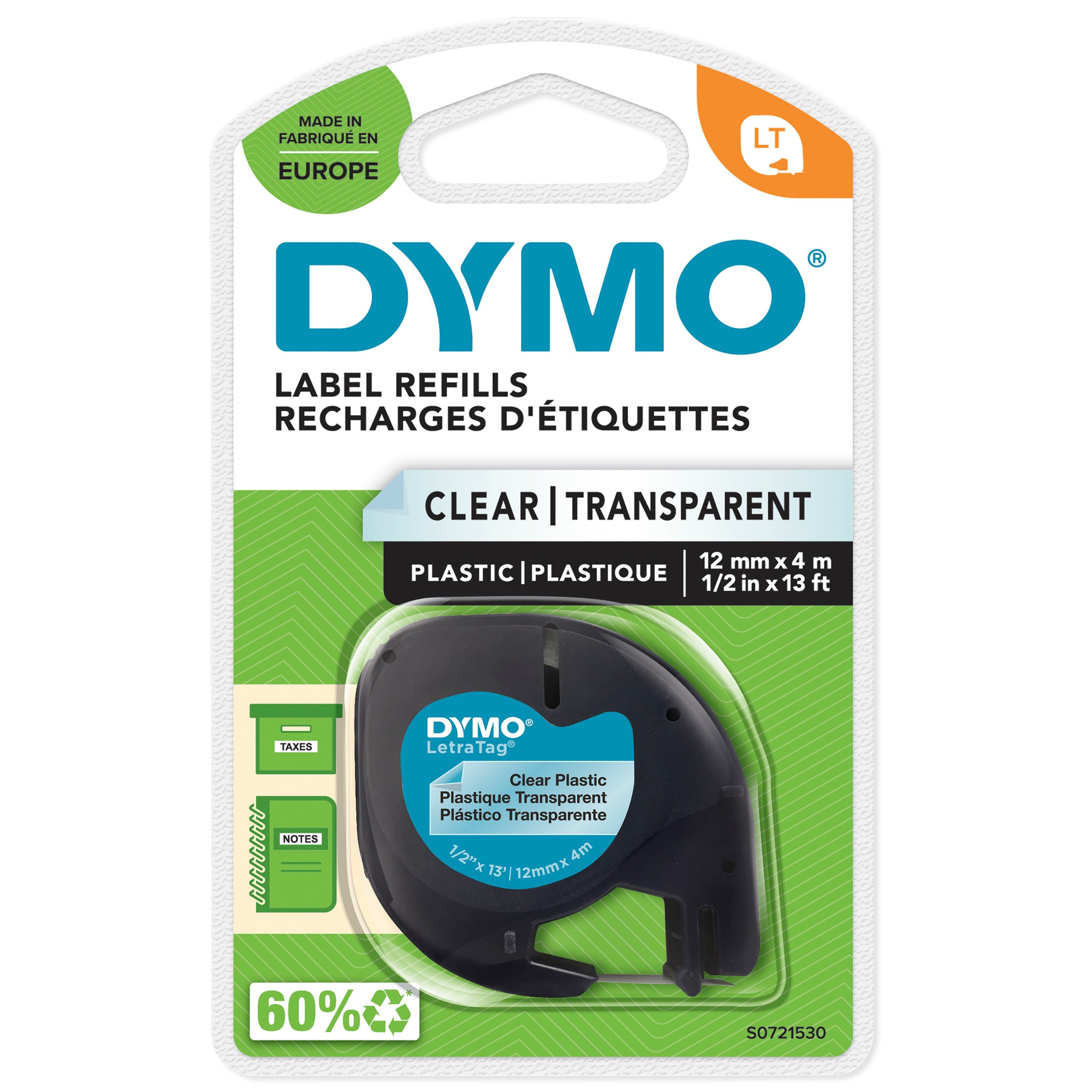 Tape LetraTag plastic 12mmx4m clear
