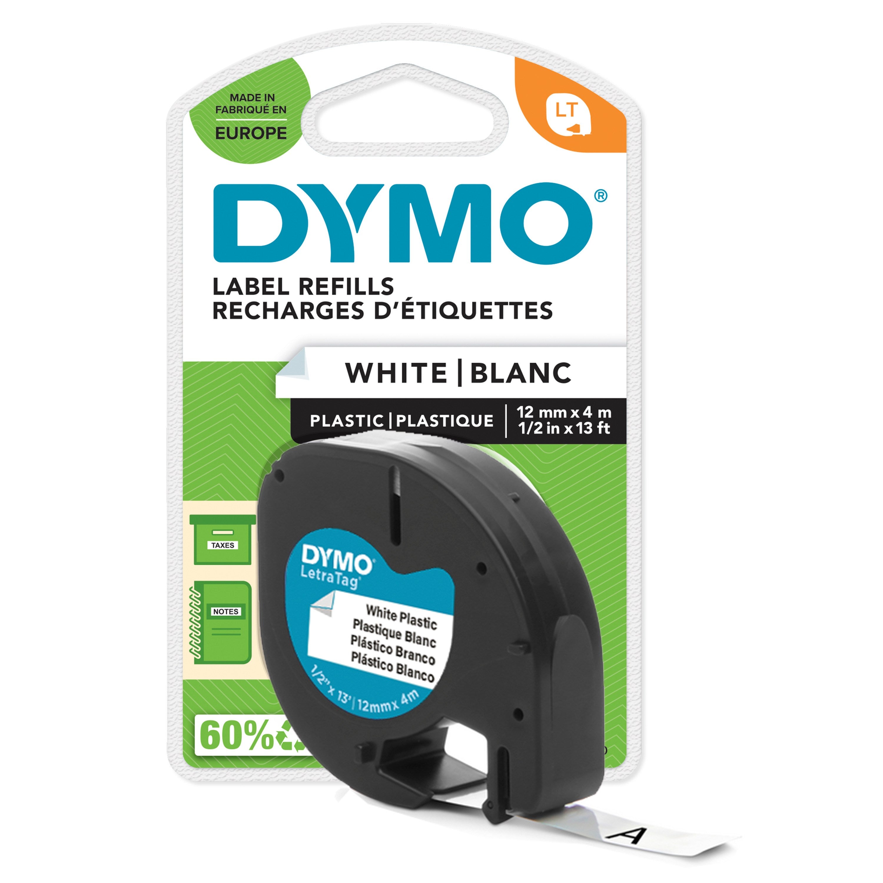Tape LetraTag plastic 12mmx4m white