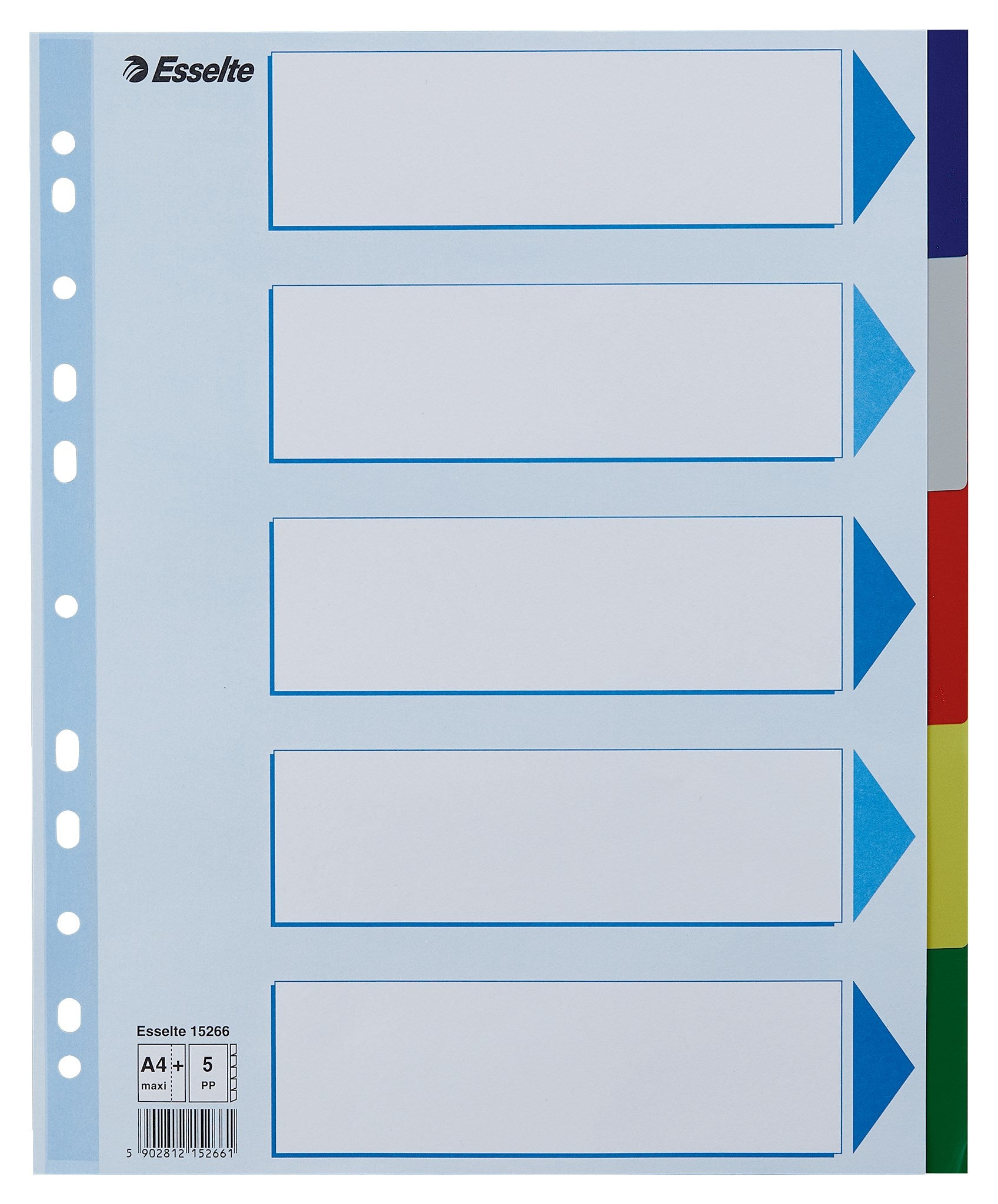 Faneblade PP A4 maxi 5-delt farvede faner