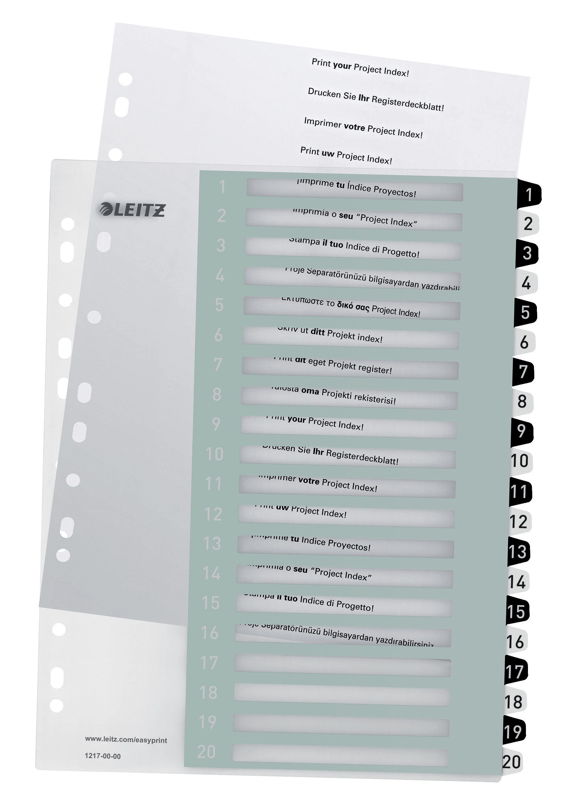 Register printbar PP A4+ 1-20 hvid/sort