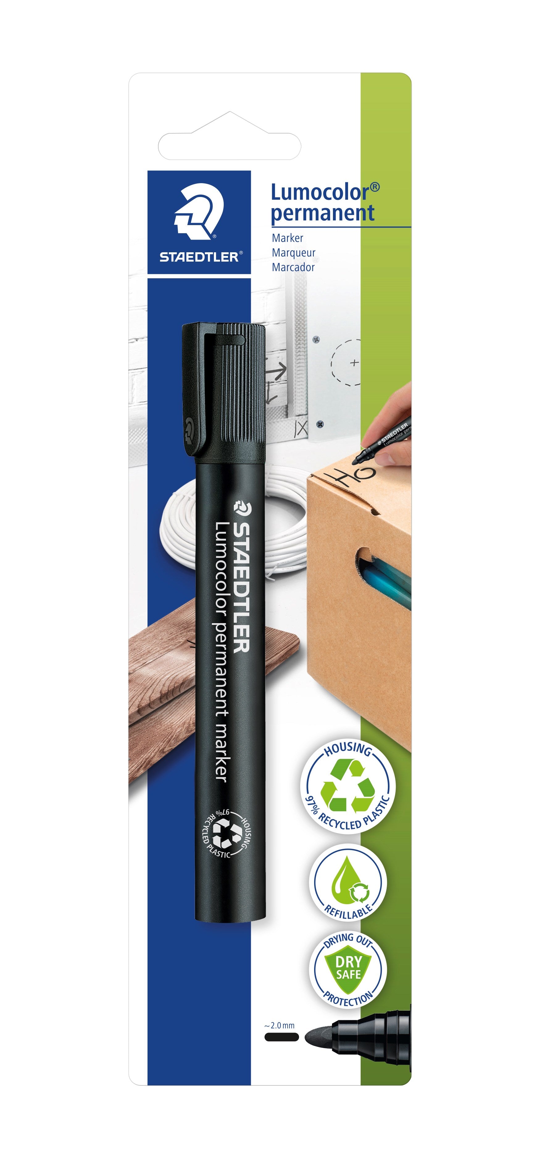 Marker Lumocolor perm rund 2mm blister sort