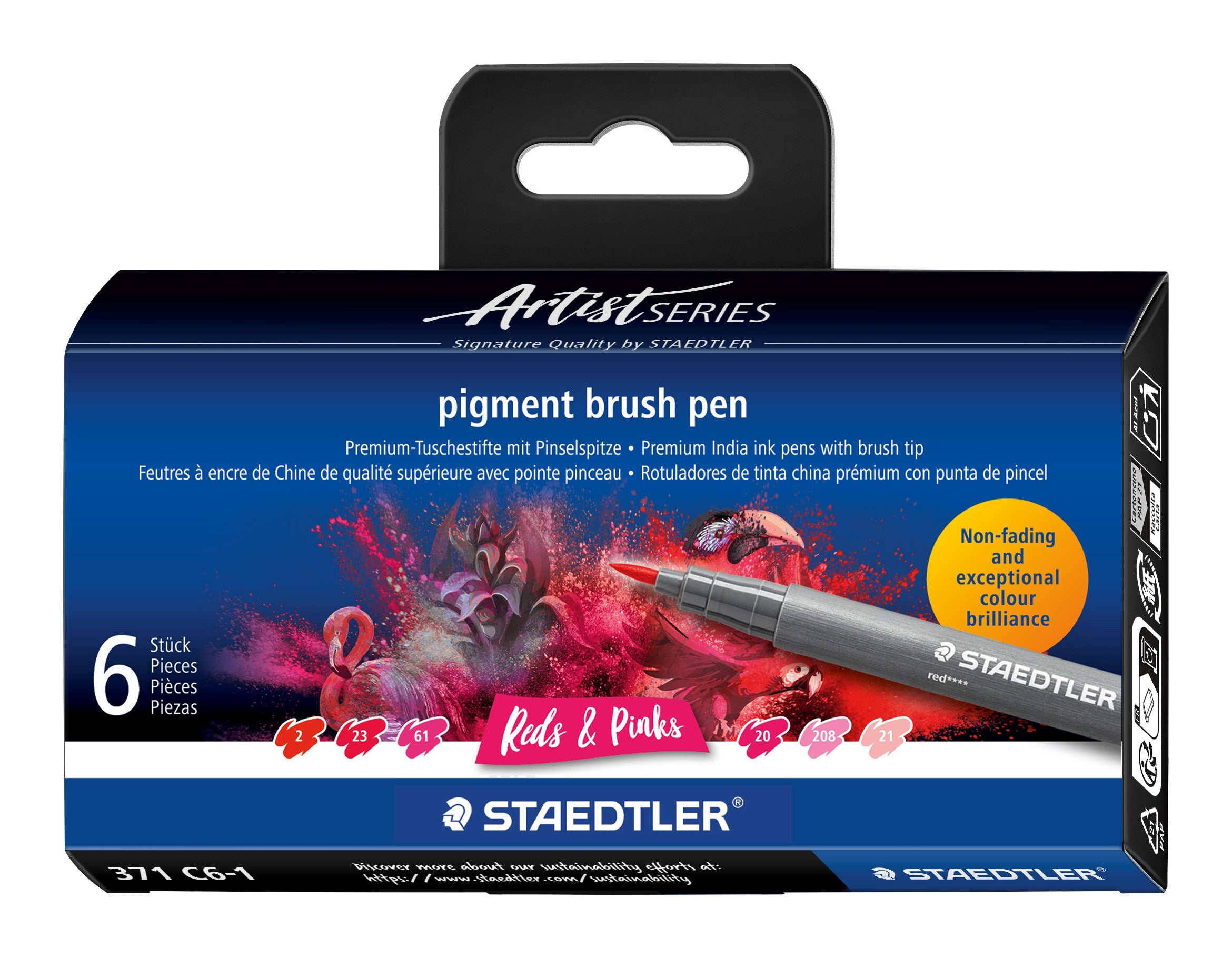 Brush pen Pigment Arts ass rød/pink (6)
