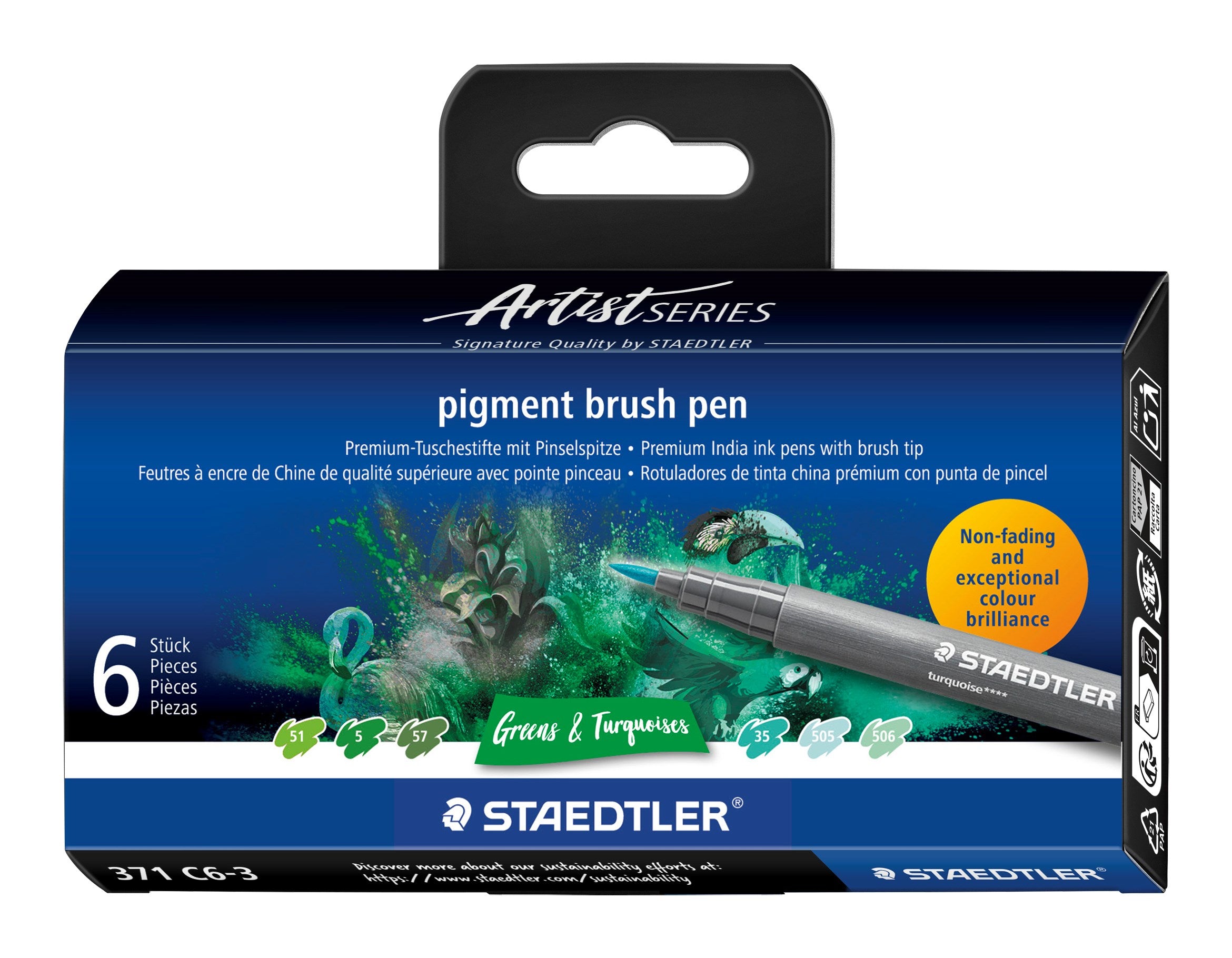 Brush pen Pigment Arts ass grøn/turkis (6)