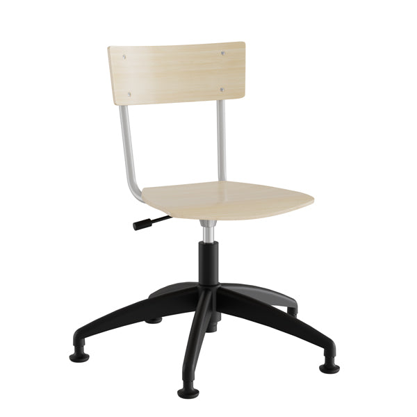 Stol Strong 113, birk laminat og alugråt stel, plastkryds og glidesko