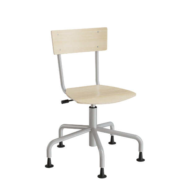 Stol Strong 113, birk laminat og alugråt stel, metalkryds og glidesko