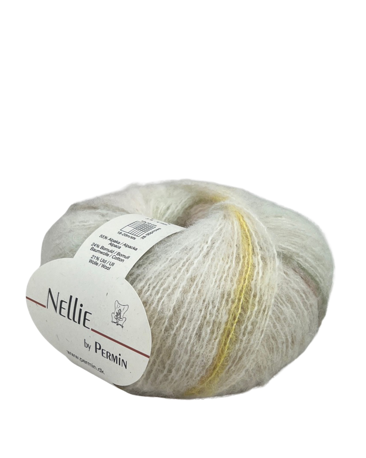 Bluse i bred rib med snoninger, Strikkekit i Nellie by Permin, art. 892414 - 10 Råhvid/Gul/Grøn - M