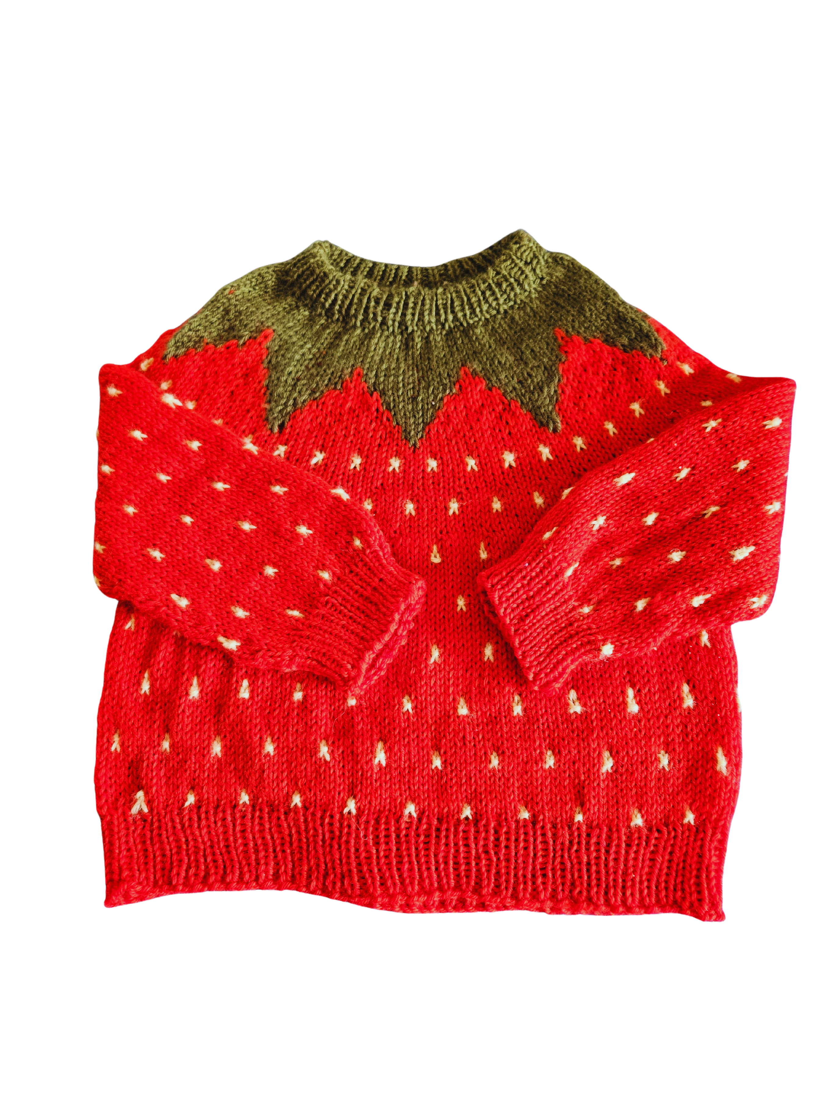 Fruit Sweater Garnpakke Jordbær - Str. 5 Ca. 7-8 år (50g gul - 50g grøn - 300g rød)