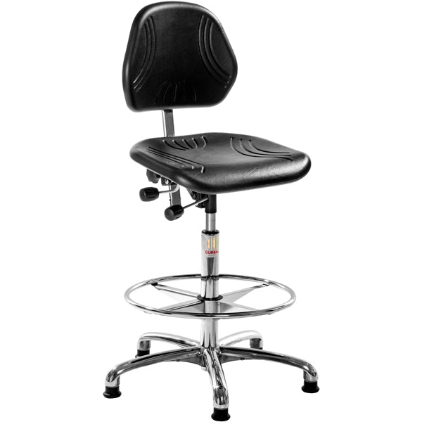 Industristol Comfort ESD, PU-sæde, høj med glidesko, fodring