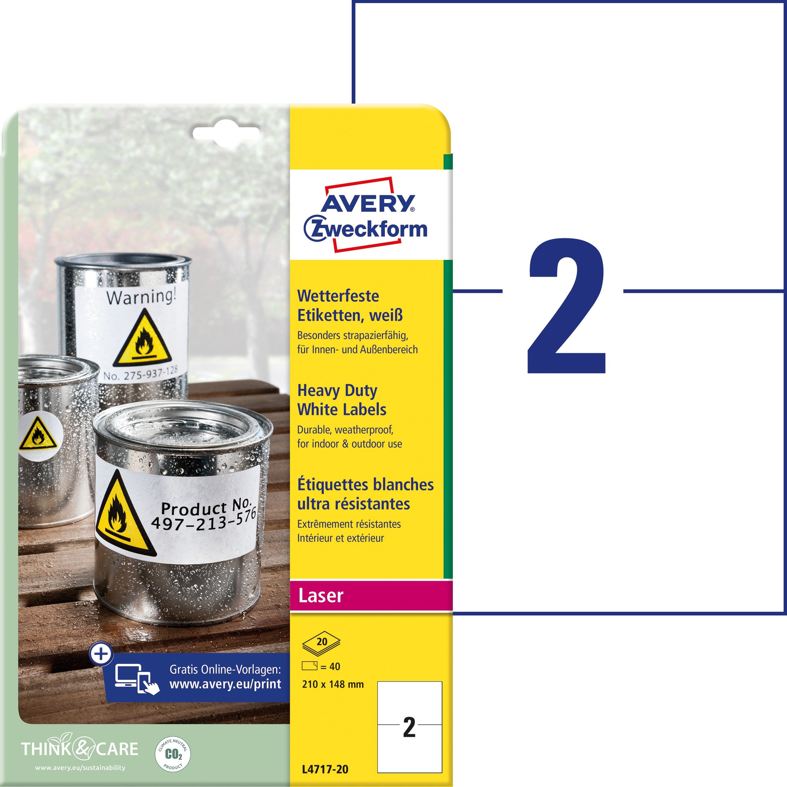 AVERY stærk Polyester etiket 210x148mm (40)