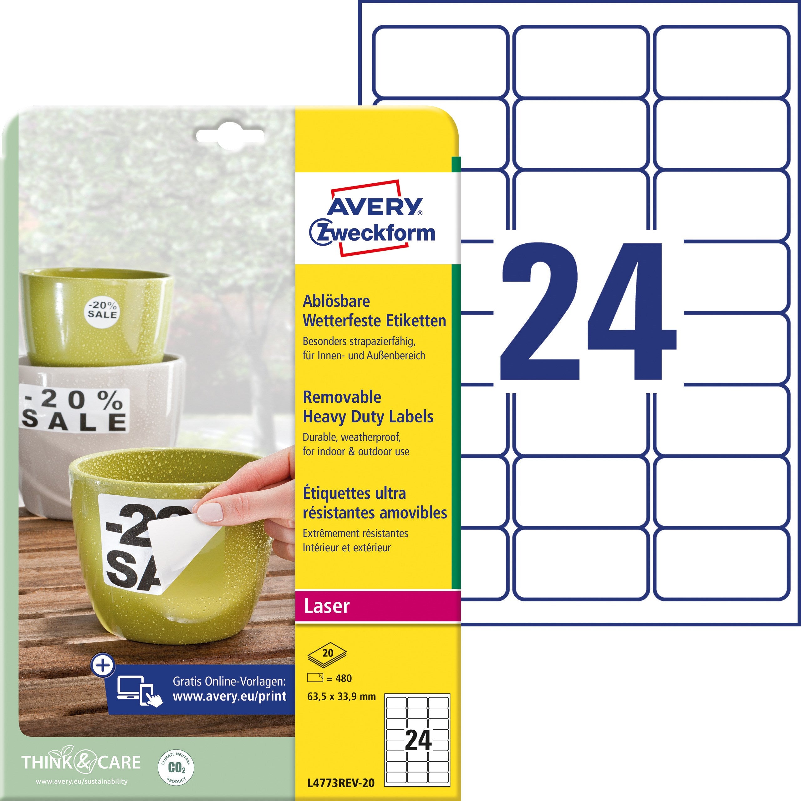 AVERY aftagelige etiket stærke 63,5x33,9mm (480)