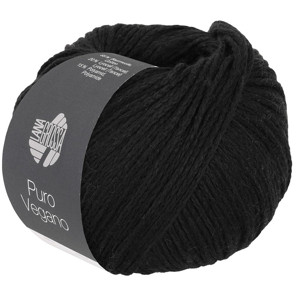 Lana Grossa Puro Vegano, uldfrit garn i bomuld, tencel og polyamid - 018 Sort