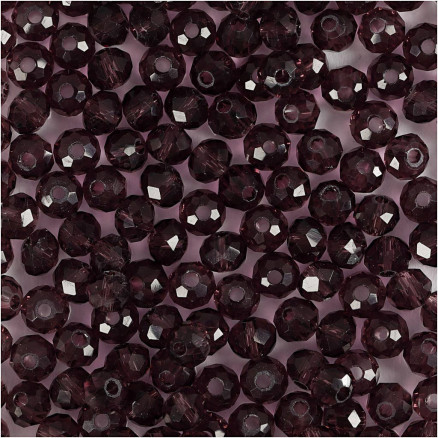 Facetperler, diam. 4 mm, hulstr. 1 mm, lilla, 45 stk./ 1 pk.