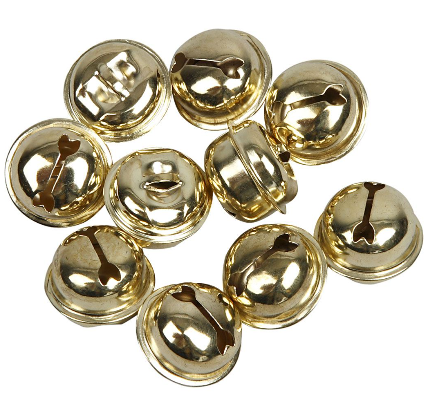 Bjælder, 13+15+17 mm, guld, 12 stk ass.