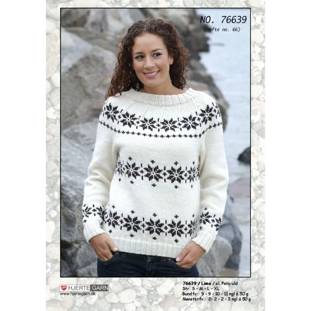 Sweater med norsk mønster i Lima fra Hjertegarn strikkekit Sweater med norsk mønster i Lima fra Hjertegarn Str L