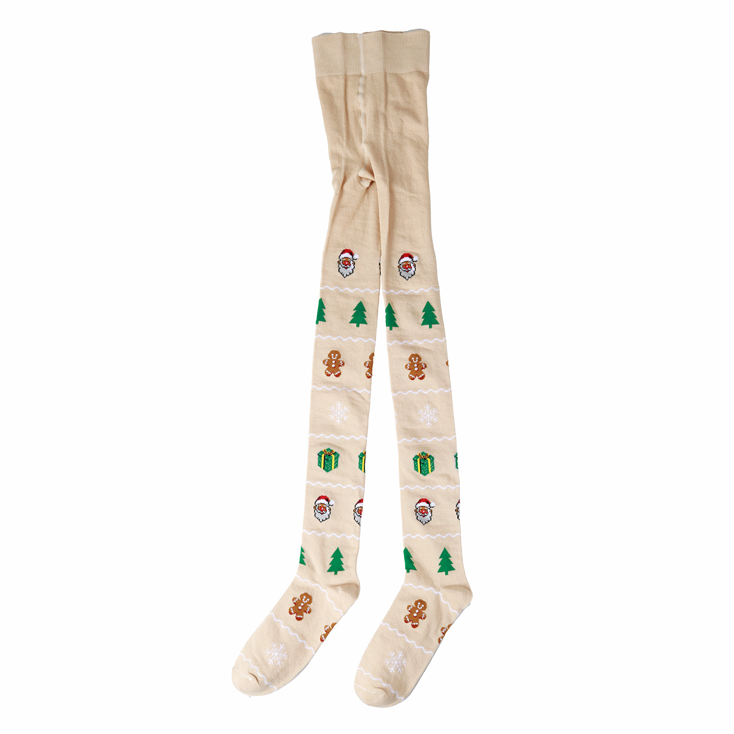 Julestrømpebukser til børn, beige med julemotiver, str. 5-7 år