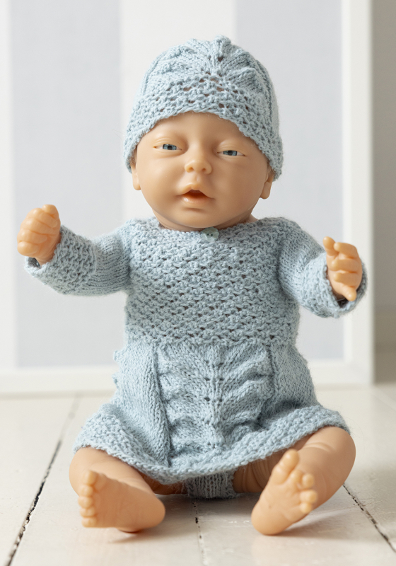 Julie dukkekjole, hue og trusse - Viking Design 2607-11 Kit - baby born - Viking Alpaca Lille Storm, fra Viking